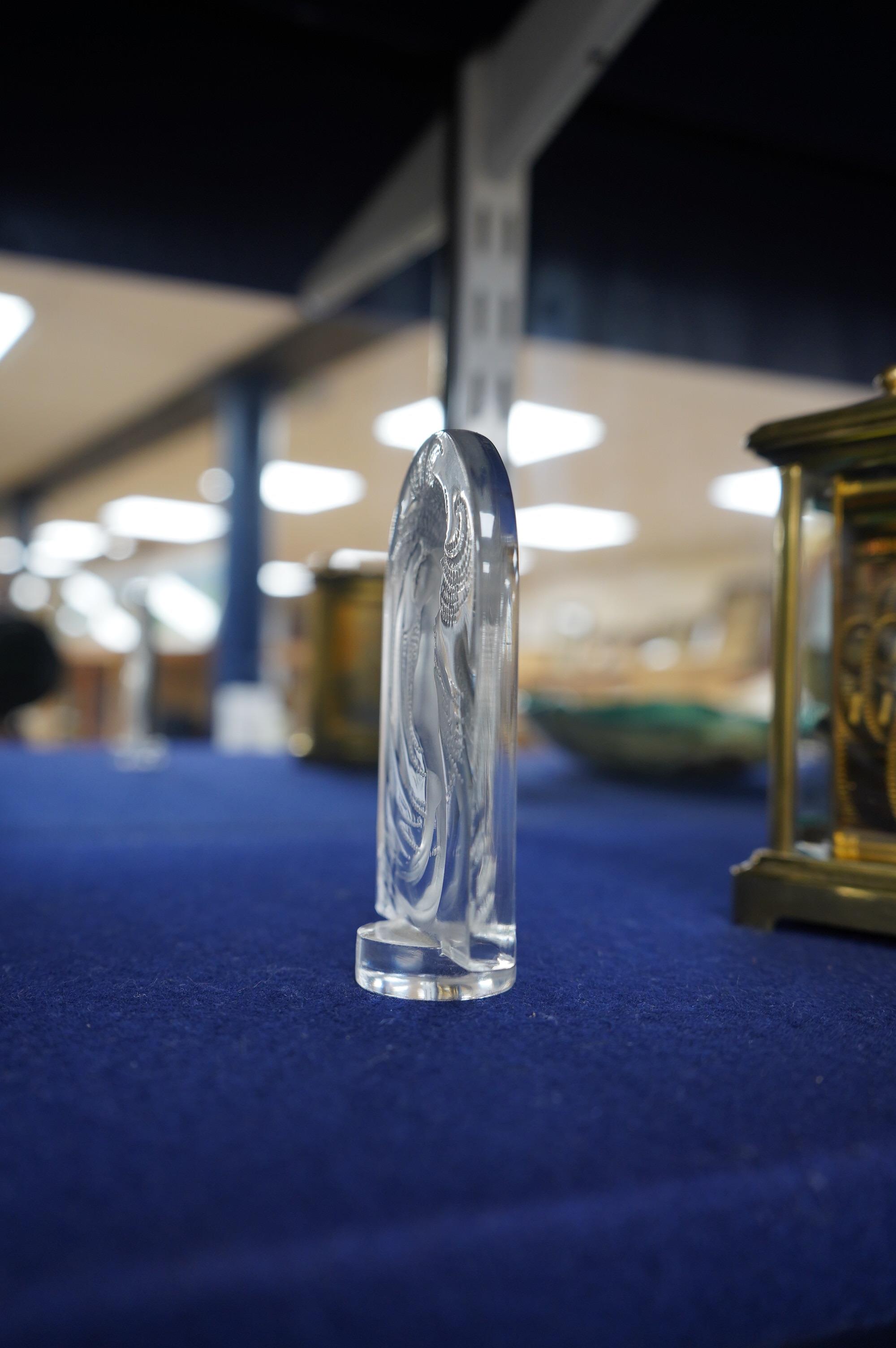 A Lalique frosted and clear glass Naiade figurine, 9cm high. Condition - good.